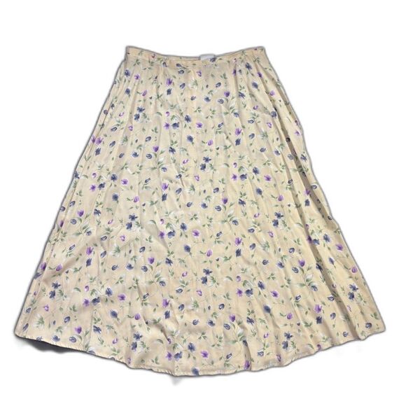 Vintage Floral Cream Midi Skirt 14P - Picture 1 of 3